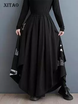 XITAO черные повседневные брюки, свободные женские широкие брюки нестандартной формы, DMJ3648