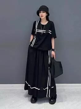 XITAO черные женские комплекты брюк из двух предметов с трехмерным цветком контрастного цвета LYD1727