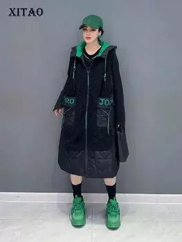 XITAO черные жилеты без рукавов с капюшоном модные зимние женские свободные повседневные жилеты с буквенным принтом HQQ1787