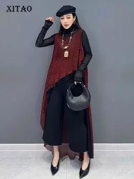 XITAO длинный жилет без рукавов контрастных цветов в стиле пэчворк, новое женское пальто LYD1794