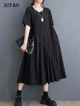 Xitao Двубортное платье-пуловер со складками DMJ4177 One Size чёрный