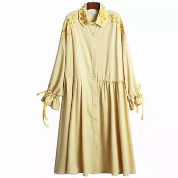 XITAO драпированное лоскутное платье женское винтажное с вышивкой с цветочным принтом модное новое стильное элегантное с отложным воротником и длинным рукавом ZY4414