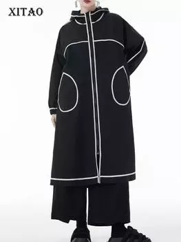 XITAO двусторонний Тренч с капюшоном, индивидуальный лоскутный женский плащ на молнии, DMJ3468