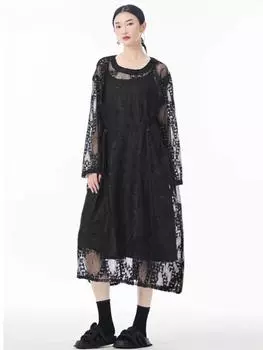 XITAO Embroidery Hollow Out O-neck Dress GYX1541 One Size чёрный