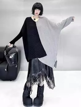 XITAO Europe свободный женский свитер контрастного цвета ZYY1098 One Size кофейный