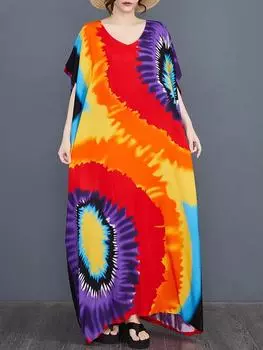 XITAO Female Print Batwing Sleeve Dress GYX1516 One Size оранжевый