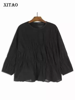 Xitao Женская однотонная футболка-пуловер с круглым вырезом DMJ4189 One Size белый