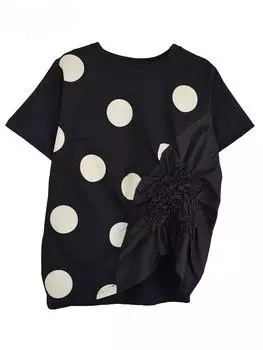 XITAO Fold Polka Dot Irregular Half Sleeve T-shirt GJ1133 One Size белый