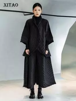 XITAO Folds Sets Черные женские широкие брюки Комплекты из двух предметов DMJ3745 One Size чёрный