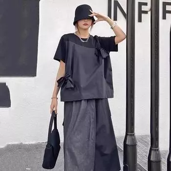 Xitao Футболка с цветочным принтом и круглым вырезом в стиле пэчворк GYX1610 One Size чёрный