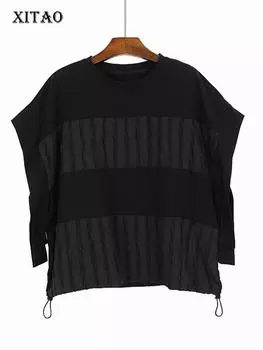 Xitao Футболка с круглым вырезом и шнурком, однотонная повседневная женская футболка с рукавами «летучая мышь» HQQ2320 One Size белый