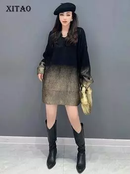 XITAO градиентные свободные вязаные пуловеры темпераментные трендовые женские повседневные уличные свитера с длинными рукавами HQQ2086