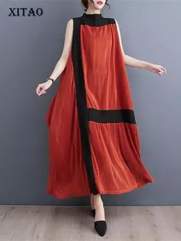 XITAO Hit Color Dress Goddess Fan Повседневное свободное платье без рукавов WLD11597 One Size красный