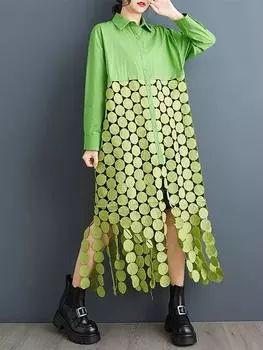 XITAO Hollow Out Patchwork Tassel Single Breasted Dress GMM1176 One Size белый