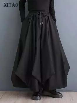 XITAO широкие брюки, модные многослойные плиссированные черные женские брюки DMJ3646