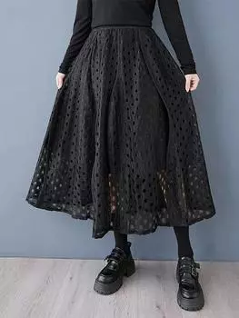 XITAO Irregular Hollow Out Lace Elastic Waist Skirt GMM1220 One Size чёрный