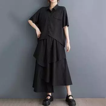 XITAO Irregular Pocket Button Single Breasted Matching Set GYX1629 One Size чёрный