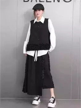 XITAO Irregular Single Breasted Sleeveless Dress Set GMM1343 One Size чёрный