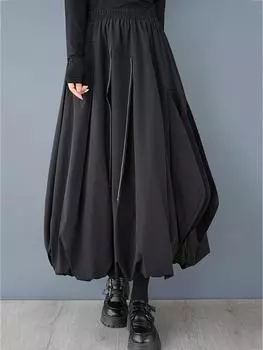 Xitao Юбка А-силуэта длиной до середины голени, однотонная, GMM1025 One Size чёрный