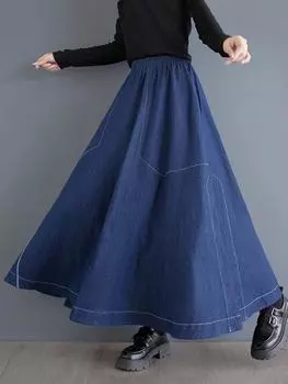 Xitao Юбка А-силуэта повседневного однотонного цвета длиной до щиколотки ZYY1075 One Size чёрный