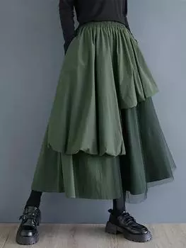 Xitao Юбка асимметричная в сеточку в стиле пэчворк ZYY1114 One Size чёрный