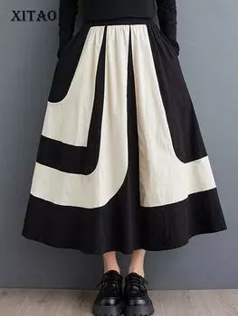 Xitao Юбка контрастного цвета в стиле нерегулярных пэчворков ZY8896 One Size чёрный
