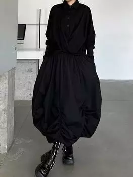 Xitao Юбка с эластичной талией Flower Bud Folds GMM1162 One Size чёрный