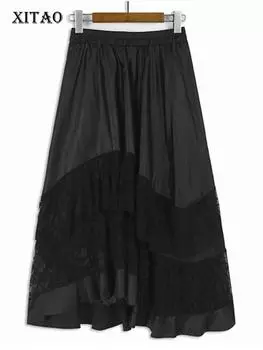 Xitao Юбка с эластичной талией и кружевным лоскутным узором LJ1042 One Size чёрный