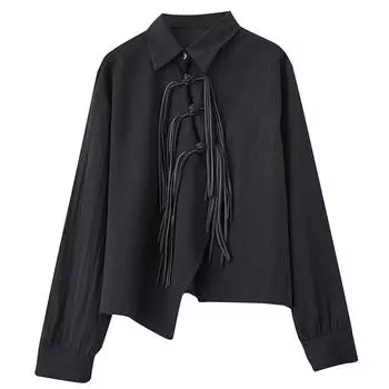 XITAO Кисточка Неправильный Китайский Стиль Пряжка Женская Рубашка GMM1186 One Size чёрный