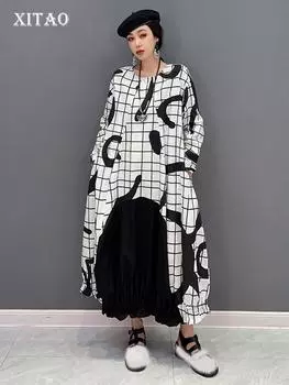 XITAO клетчатое асимметричное платье, индивидуальное модное свободное женское платье FBB1573