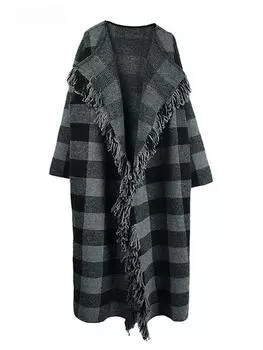 XITAO клетчатый принт кисточки пэчворк карман кардиган свитер GJ1114 One Size серый