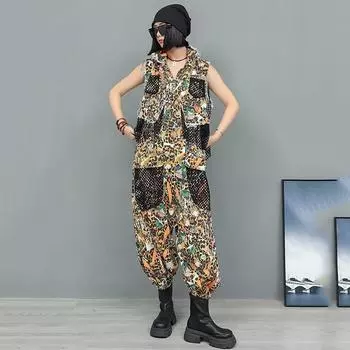 Xitao Комбинезон из двух частей с сетчатым карманом и лацканами в стиле пэчворк GYX1611 M оранжевый