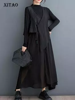 XITAO комплект из двух предметов из шифона нестандартной формы в китайском стиле DMJ4141 One Size чёрный