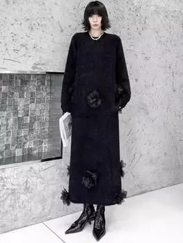 Xitao Комплект платьев с объемным рисунком «Флора» GMM1242 M чёрный