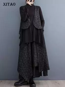 XITAO Комплекты черных брюк Необычные брюки без рукавов с верхними крыльями Комплекты из двух предметов ZZ0063 One Size чёрный