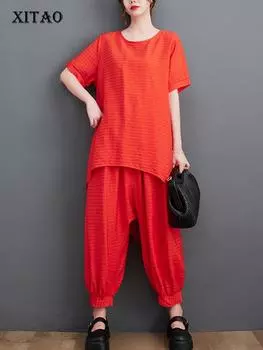 XITAO комплекты из двух предметов со штанами до щиколотки, однотонные свободные модные повседневные женские комплекты WLD11364 L чёрный