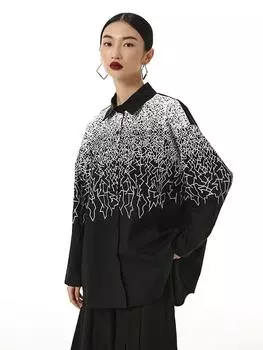 XITAO контрастная цветная рубашка с геометрическим принтом, свободный модный женский топ с длинными рукавами LYD1573