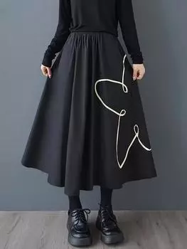 Xitao Контрастного цвета эластичная талия А-силуэта женская винтажная юбка GMM1183 One Size чёрный
