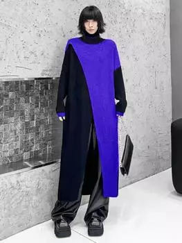 XITAO контрастного цвета пэчворк нерегулярное женское трикотажное платье GMM1117 One Size синий