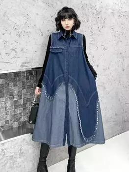 XITAO контрастного цвета пэчворк однобортное платье GMM1349 One Size чёрный