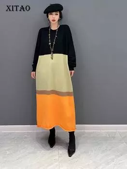 XITAO контрастного цвета повседневное лоскутное платье модное женское платье SMH1150