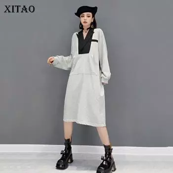 XITAO контрастного цвета повседневное платье модное свободное WMD2643