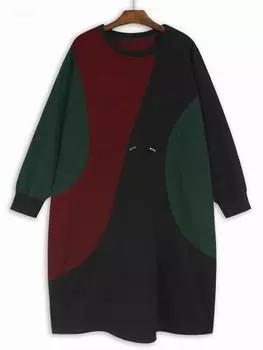 Xitao Контрастные цветные платья с лоскутным узором и сборками LJ1097 One Size чёрный