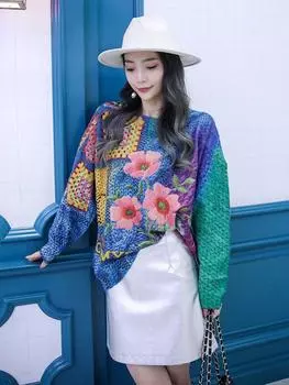 XITAO Контрастный цвет Вязание Свитер Свободный топ WLD15001