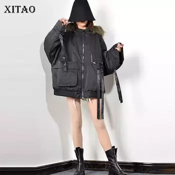 XITAO Короткая парка с капюшоном для женщин XJ3234 One Size чёрный