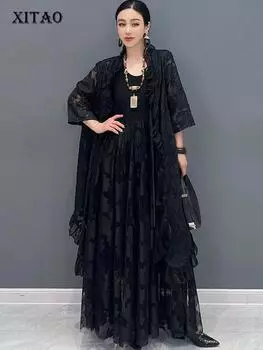 XITAO кружевное бандажное платье-кардиган с жилетом, комплект из двух предметов, женское платье DMJ4084