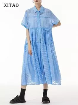 XITAO Кружевное марлевое платье Свободное модное повседневное женское платье с коротким рукавом HQQ0349