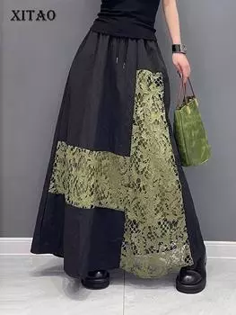 XITAO Кружевные лоскутные юбки с карманами и цветочным принтом WLD20160 One Size чёрный