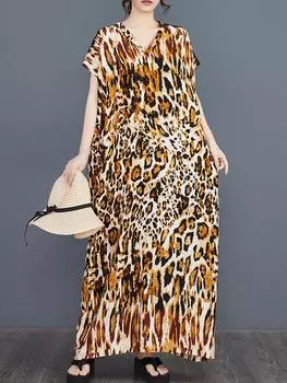 XITAO Leopard Print Batwing Sleeve Dress ZMY1011 One Size золотой