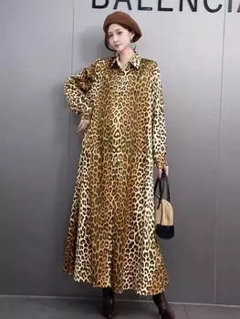 Однобортное платье с леопардовым принтом XITAO GMM1318 One Size синий